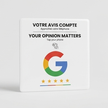 Support rigide NFC Google Review Blanc avec autocollant 3M
