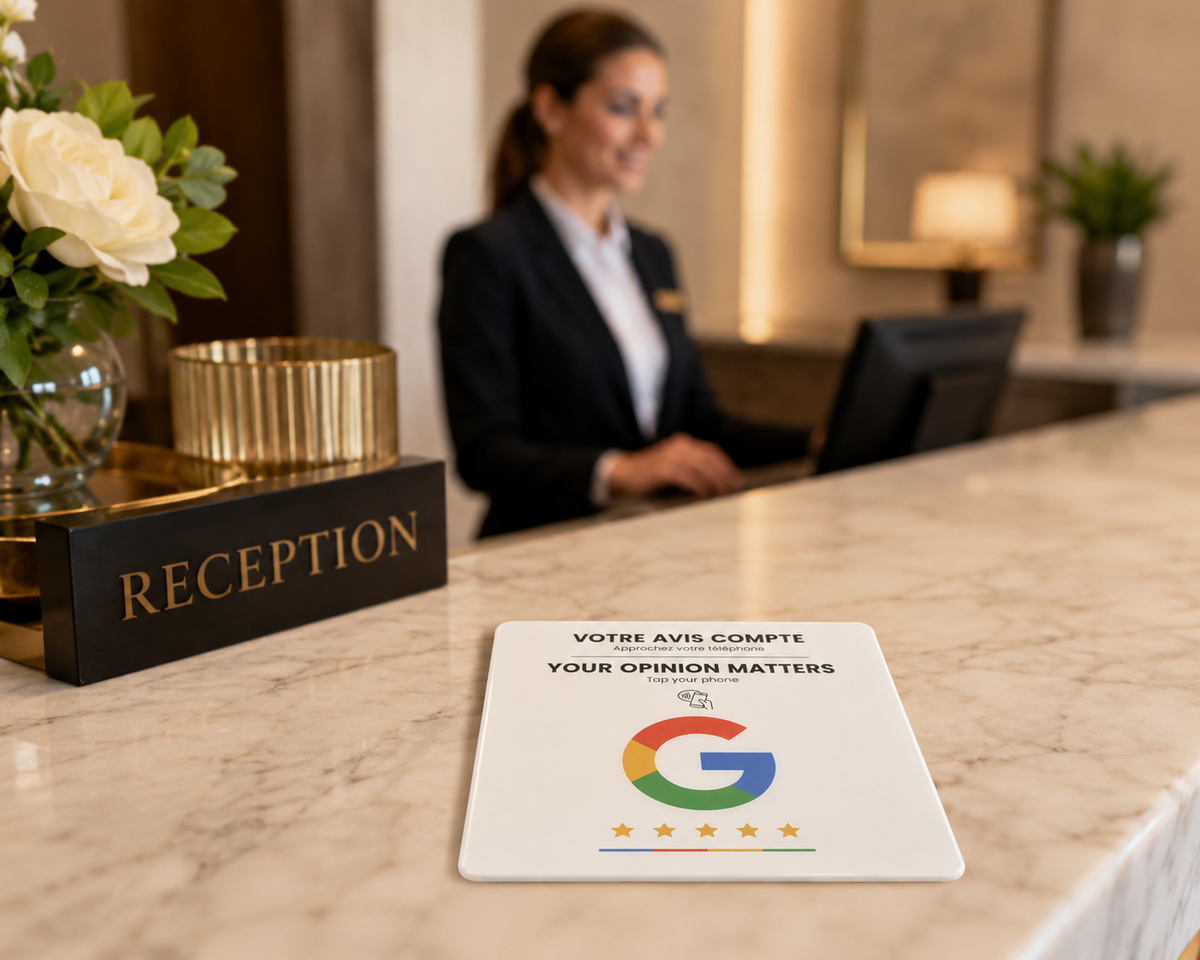Google Review NFC Rigid White Stand with 3M Sticker