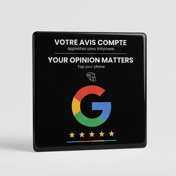 Support rigide NFC Google Review Noir avec autocollant 3M